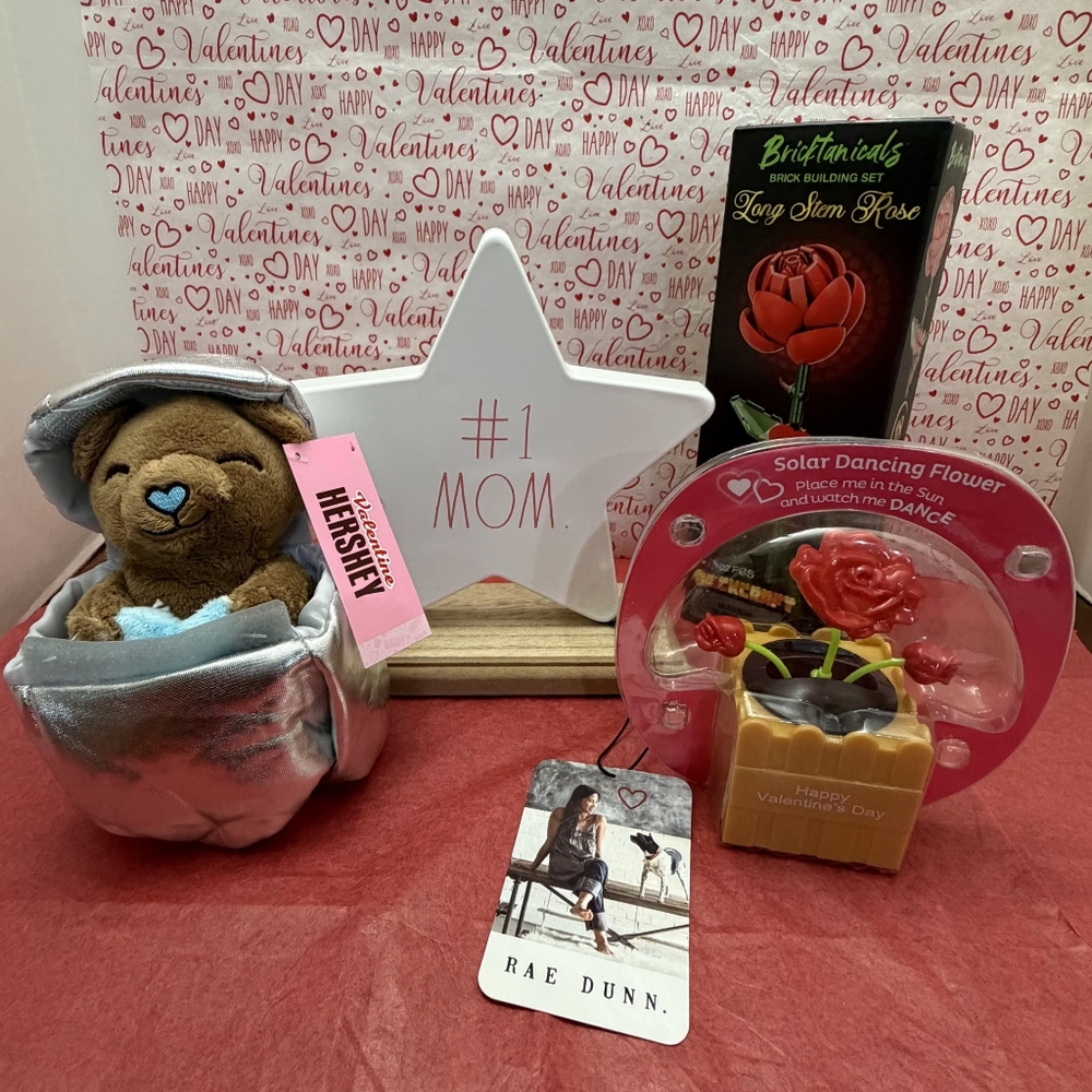4pc Valentine's Gift Set with Hershey Kiss Teddy Bear and Rae Dunn Star Plaque